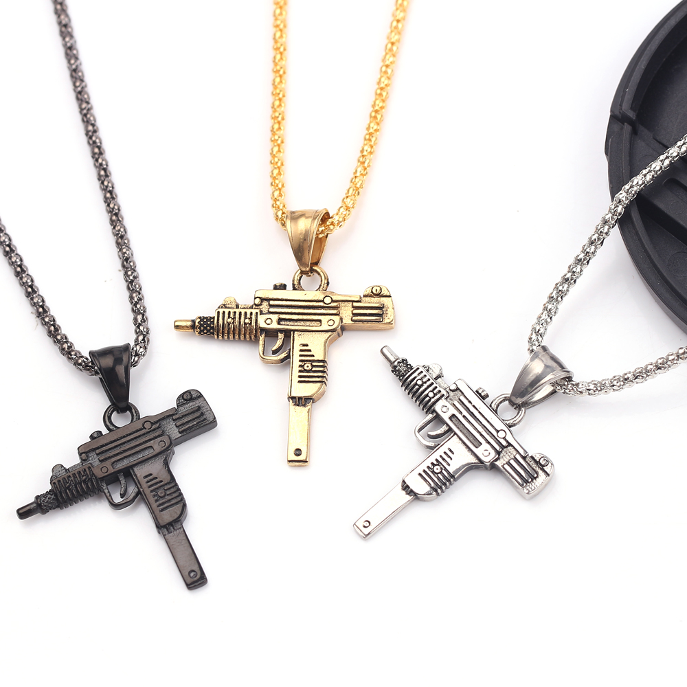 Street Fashion Necklace - Kalung Liontin Senapan Mesin Uzi Punk