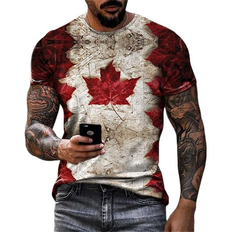 Street Fashion Canada - Kaus bendera Kanada Retro 3D kaus