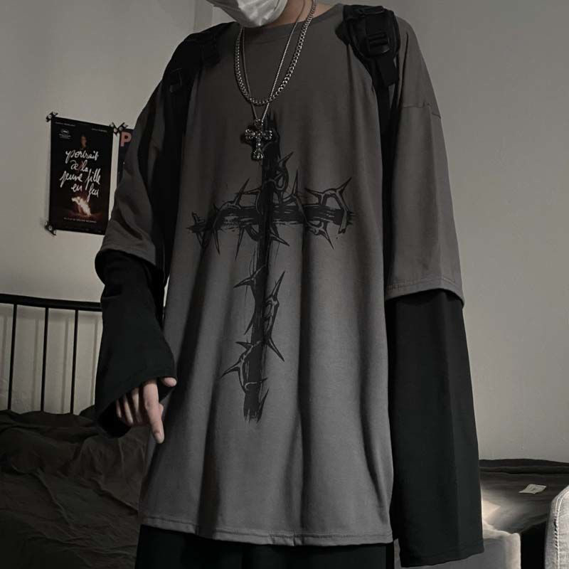Street Fashion Goth - Pakaian Grunge T-shirt Emo Lengan Panjang