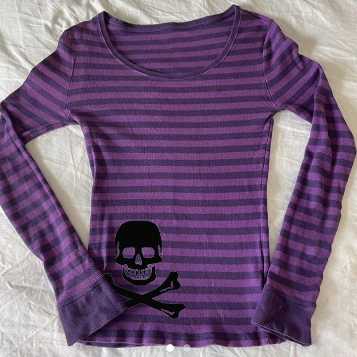 Street Fashion Goth - Atasan lengan panjang Y2k bergaris, pakaian