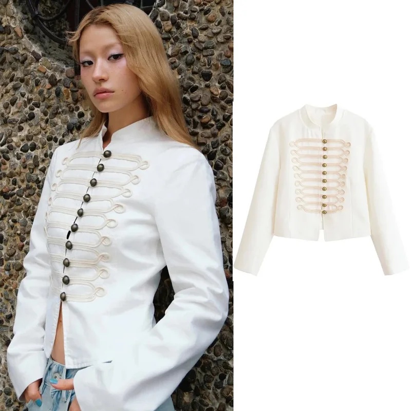 Street Fashion Events - Jaket Kerah Tegak Minimalis Putih dengan