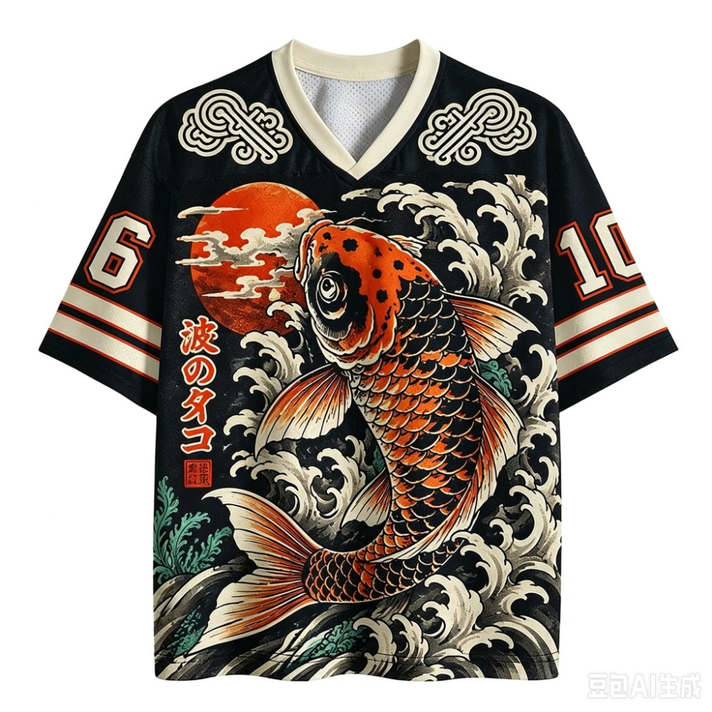 Street Fashion In Japanese - Kaos Pria V-Neck Cetak 3D Motif