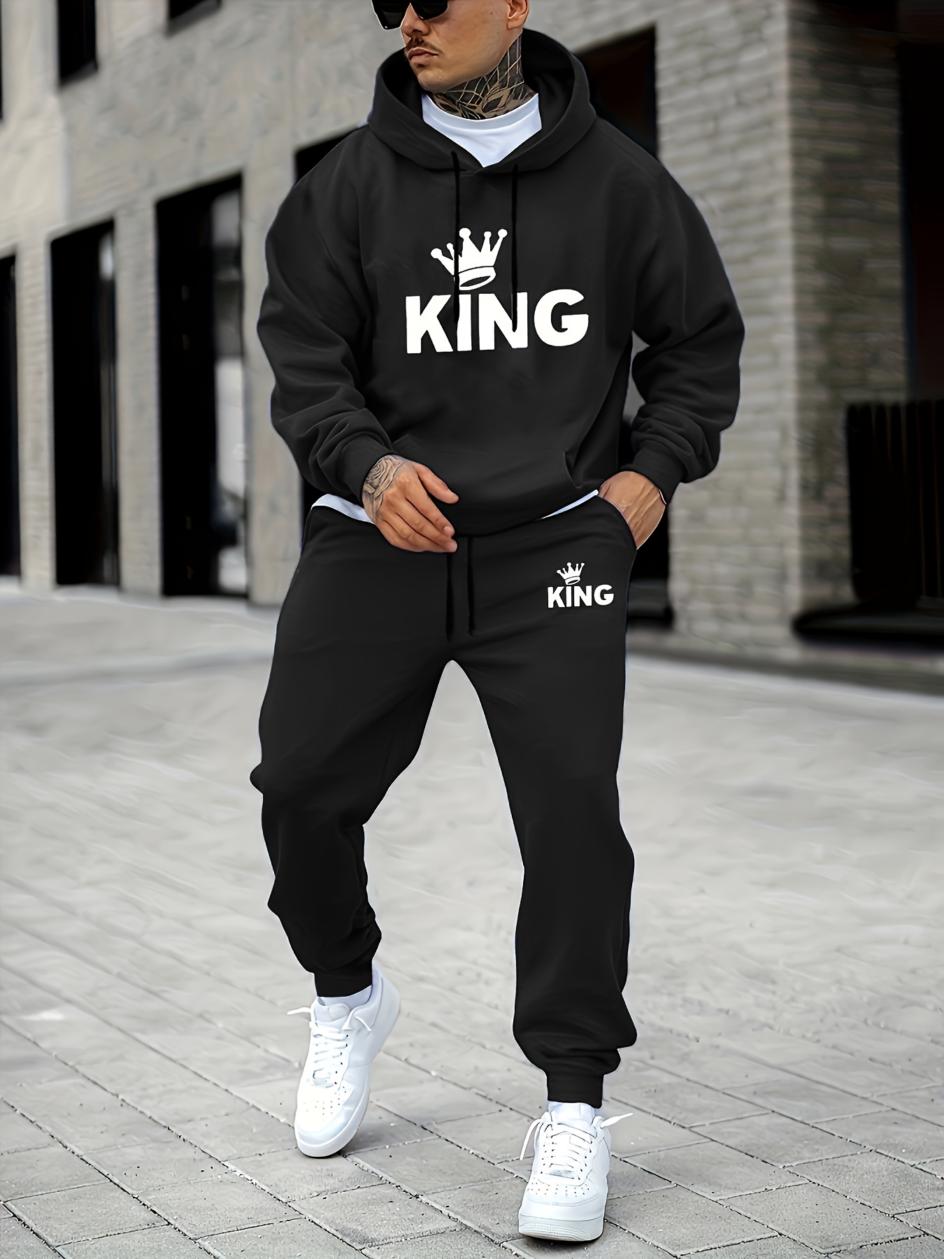 Street Fashion Art - Setelan Olahraga Pria Motif Mahkota KING