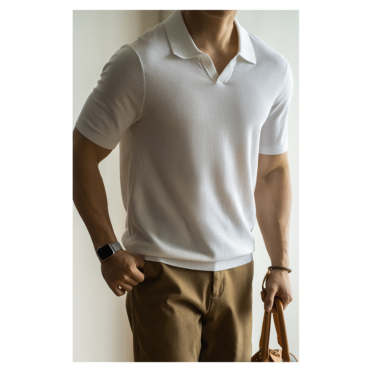 Urban Street Fashion Photography - Kaus Linen Lengan Pendek Rajutan Kepadatan