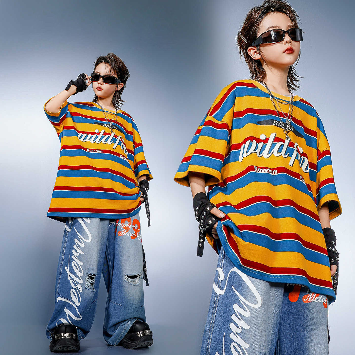 Distressed Jean Rip - Pakaian Hip Hop Anak Kaus Bergaris