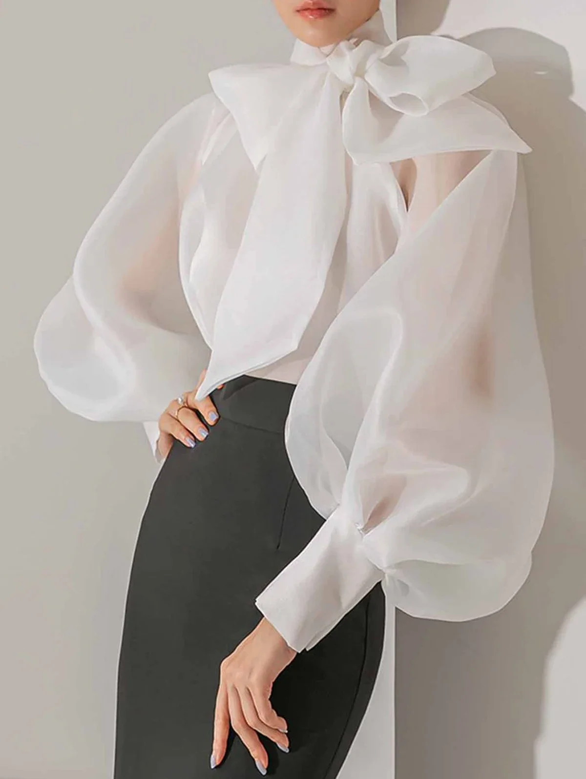 Street Fashion Necklace - Kemeja wanita lengan lentera elegan, kemeja