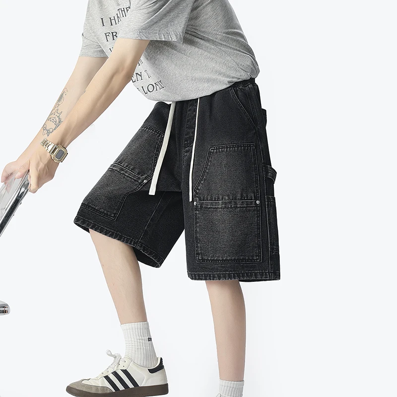 Street Fashion American - Celana Pendek Denim Pakaian Kerja Jalanan