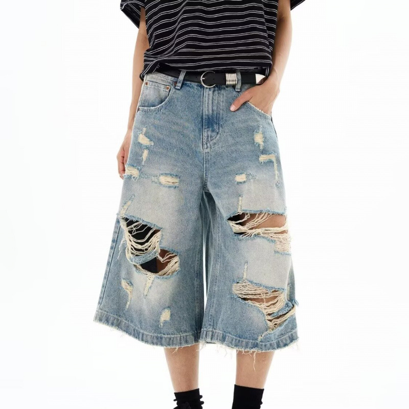 Distressed Jean Rip - Celana Jeans Pendek Baggy Vintage Pria