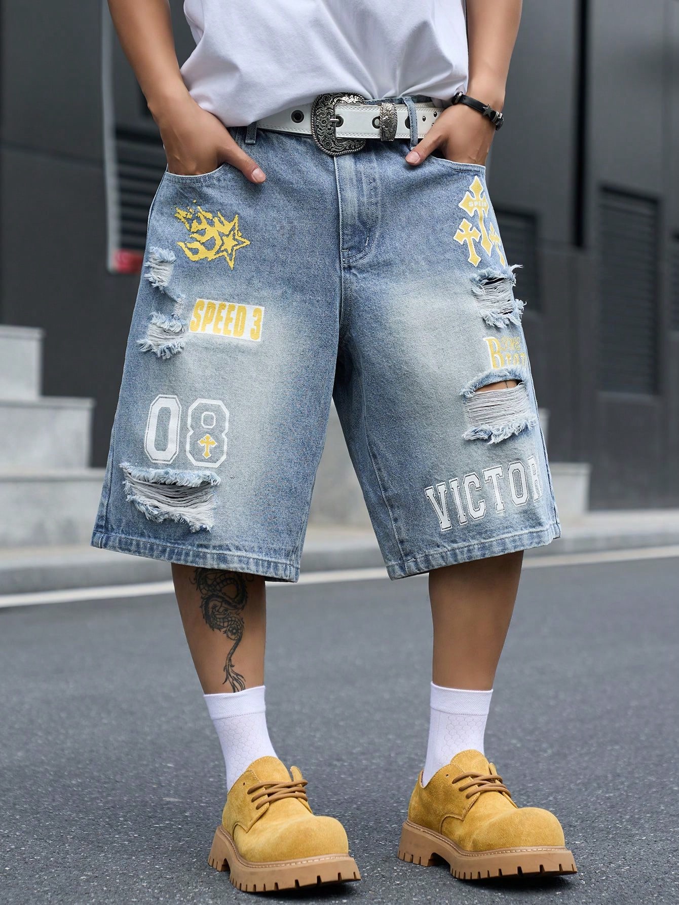 Street Fashion Art - Celana Pendek Denim Pria Model Longgar,