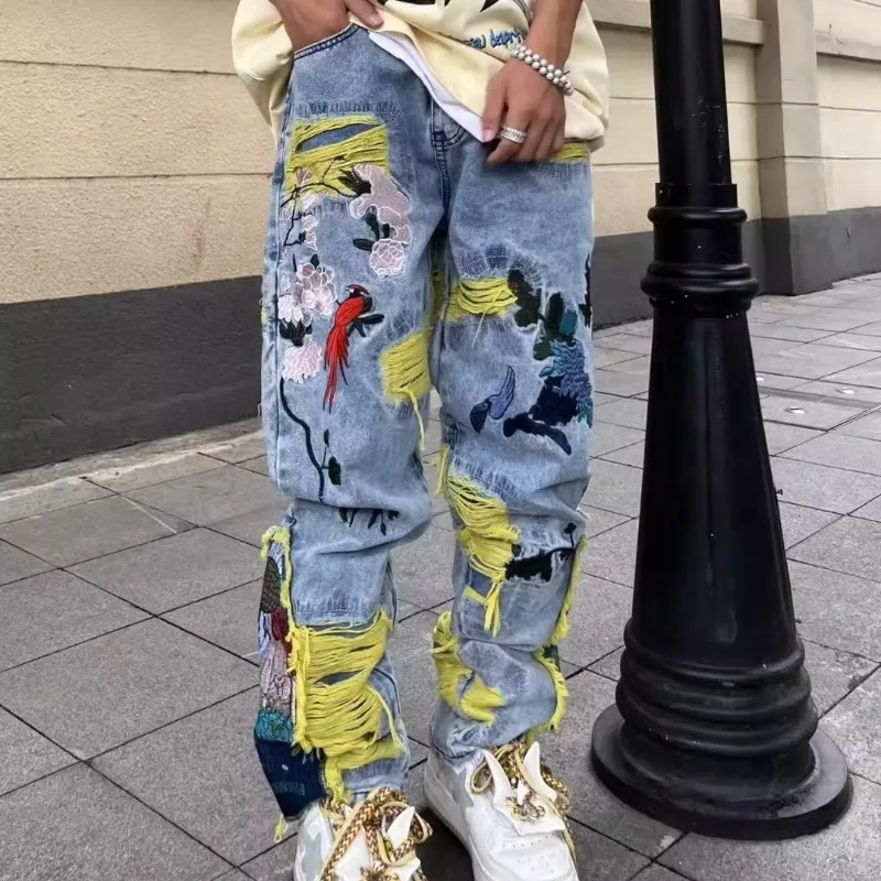 Jins dilapis bordir Hip-hop Vi - Street Fashion In Japanese ulasan dan harga