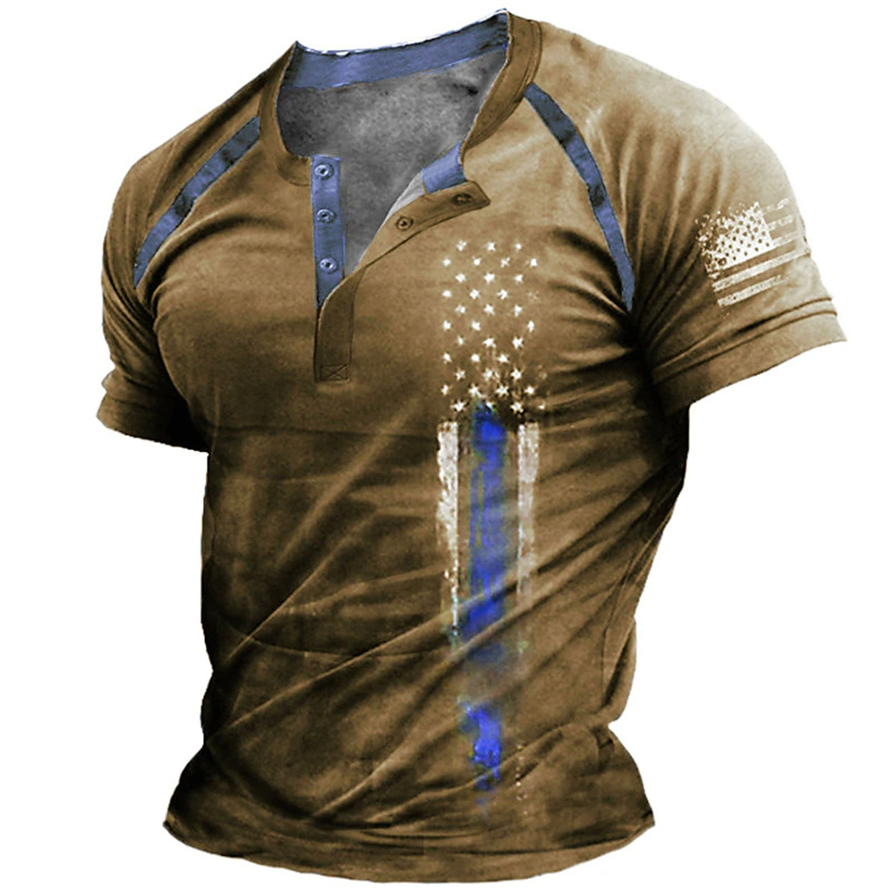Kaos Henry Pria Motif Bendera  - Street Fashion American ulasan dan harga