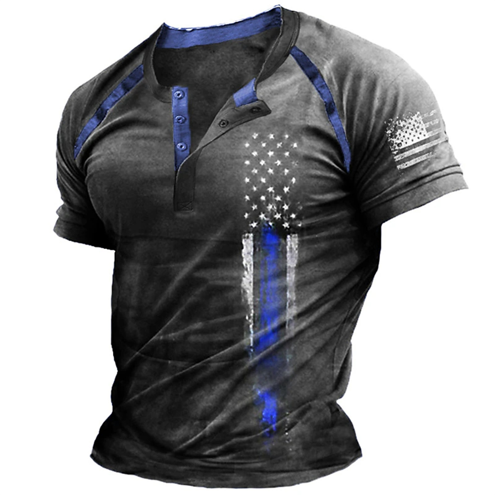 Kaos Henry Pria Motif Bendera  - Street Fashion American ulasan dan harga