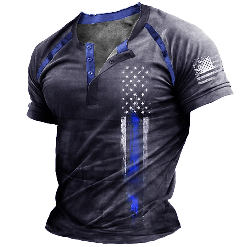 Kaos Henry Pria Motif Bendera  - Street Fashion American ulasan dan harga
