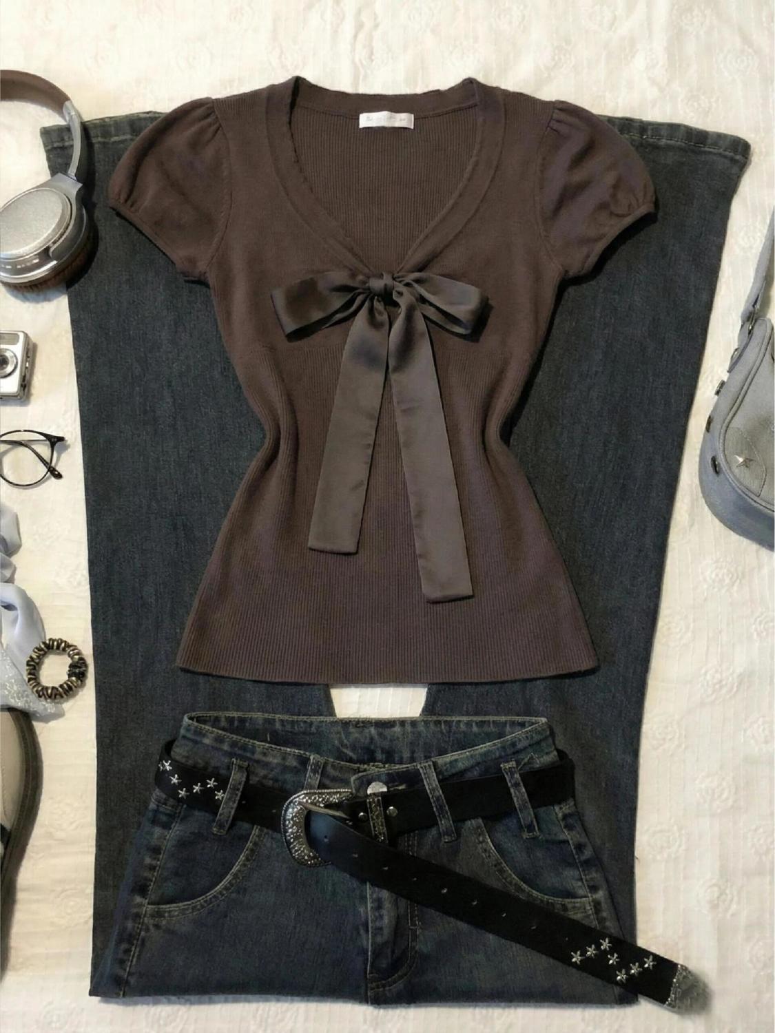 Kaos Vintage Bow Y2k Slim Seks - Street Fashion Goth ulasan dan harga