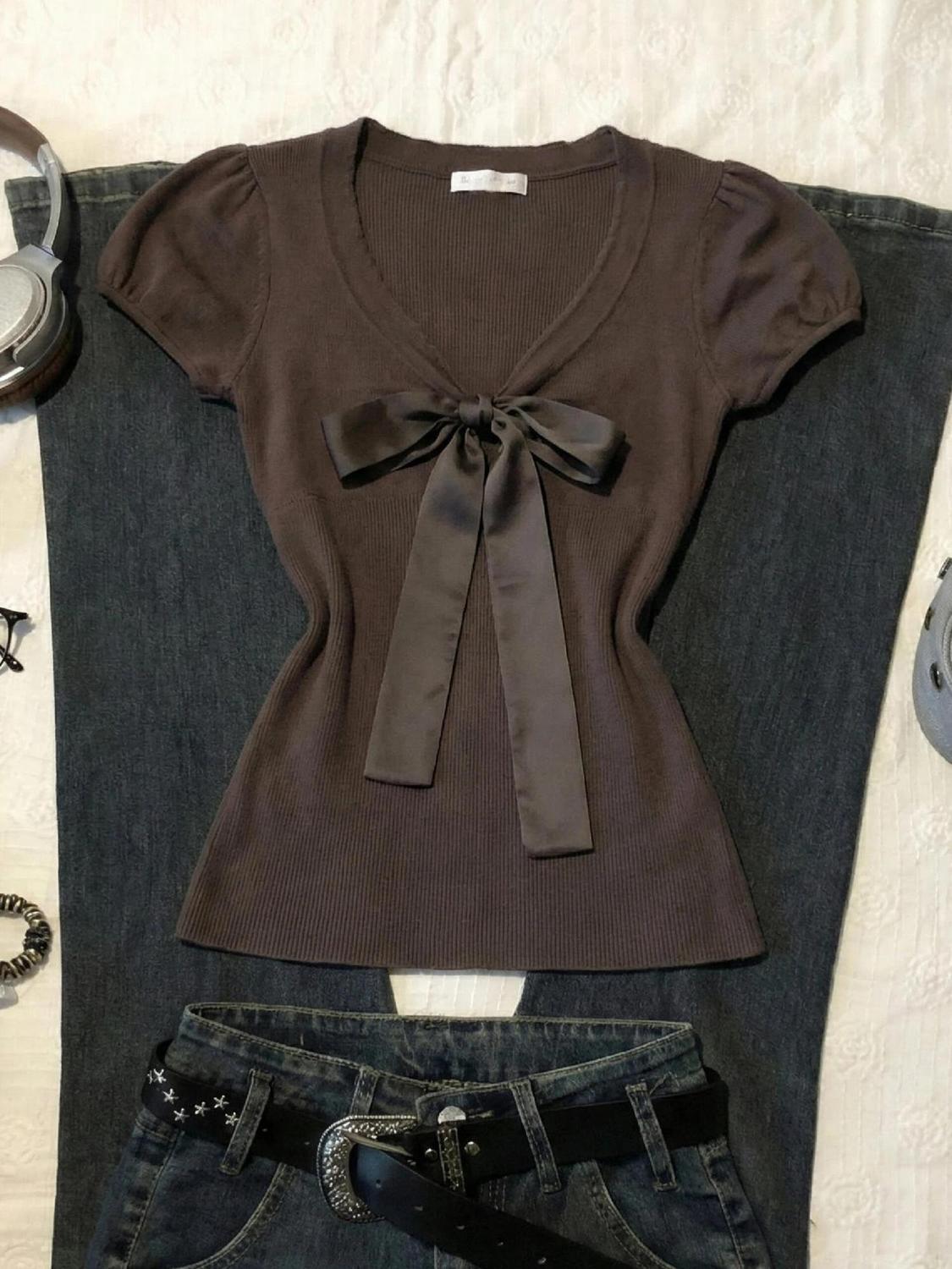 Kaos Vintage Bow Y2k Slim Seks - Street Fashion Goth ulasan dan harga