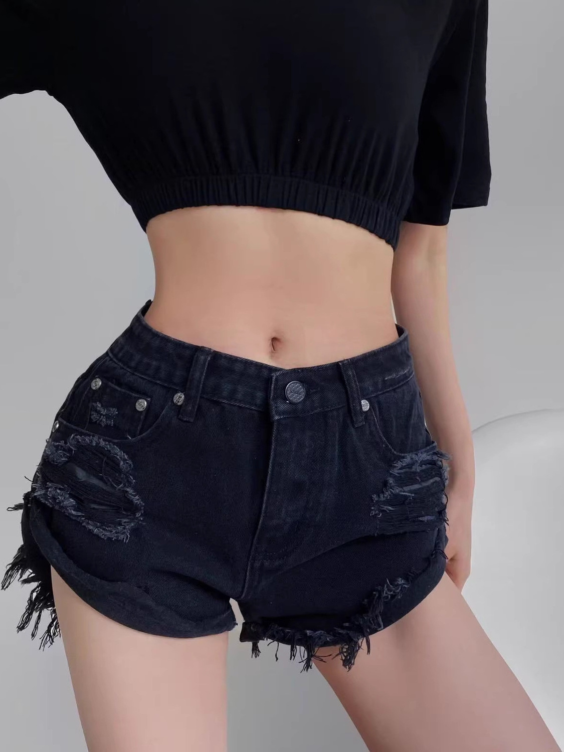 Celana Pendek Denim Wanita Pin - Distressed Jean Rip ulasan dan harga