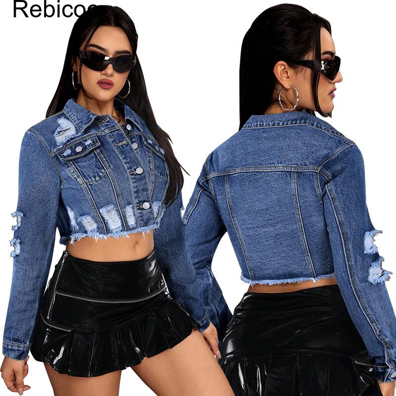 Jaket Denim Crop Wanita Lengan - Distressed Jean Rip ulasan dan harga