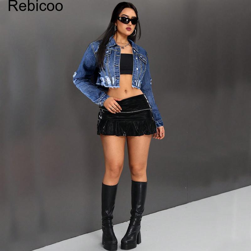 Jaket Denim Crop Wanita Lengan - Distressed Jean Rip ulasan dan harga