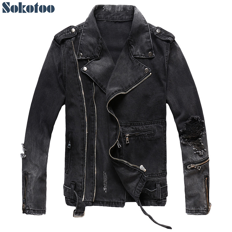 Sokotoo Pria Ritsleting Black  - Distressed Jean Rip ulasan dan harga